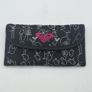Roxy Black White Wallet ID Card Holder Birds Y2K